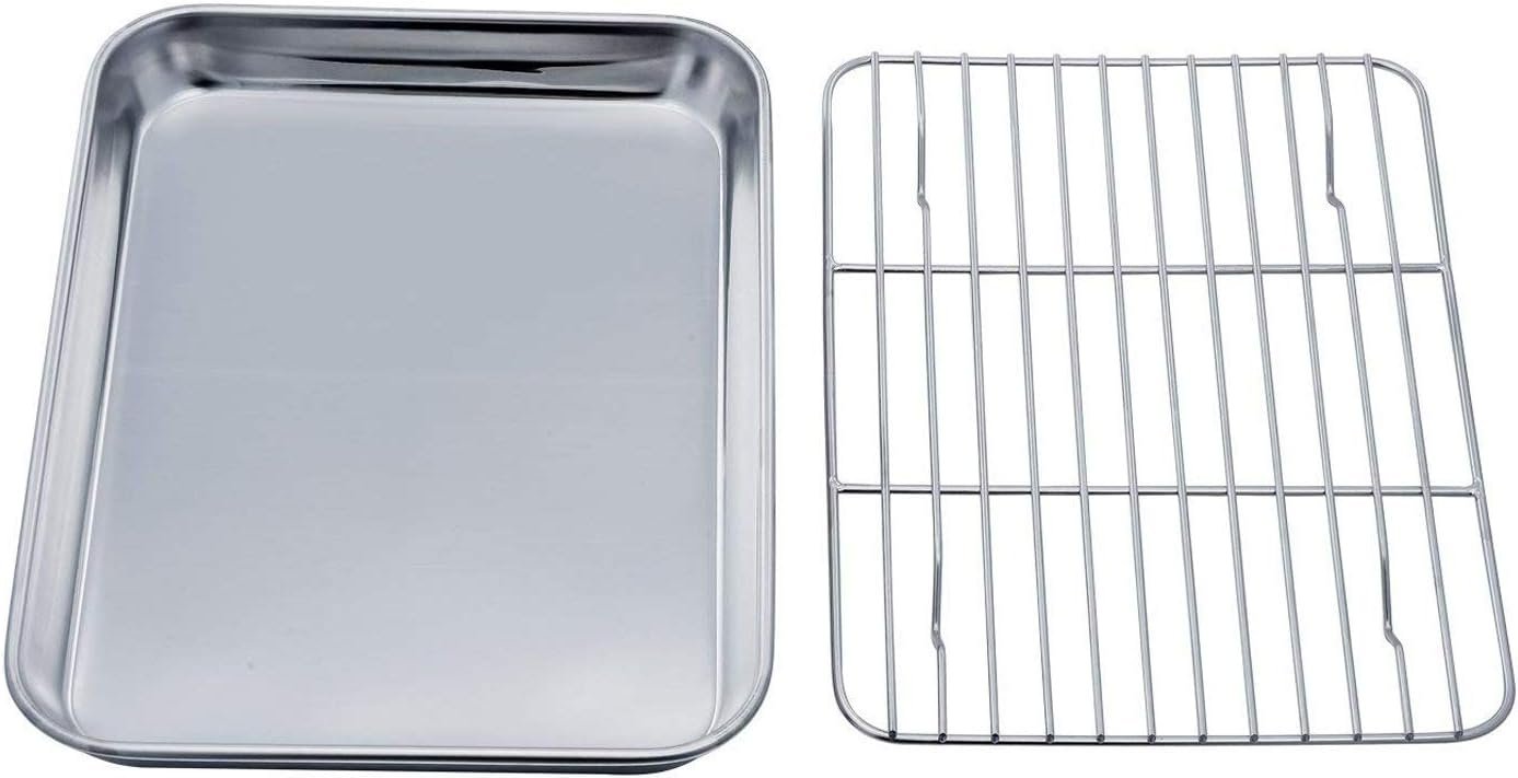 TeamFar 9.3x7x1 Inch Stainless Steel Toaster Oven Tray and Rack Set – 
