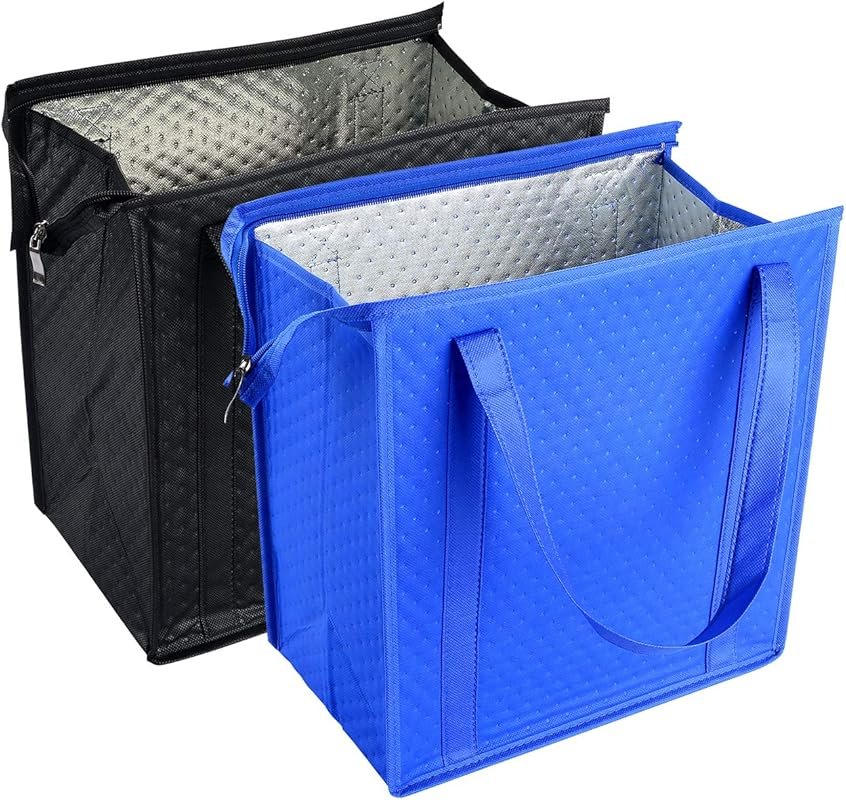 2-Pack Refrigerator Grocery Bag - Cooler Bag with Zipper, Insulated Re