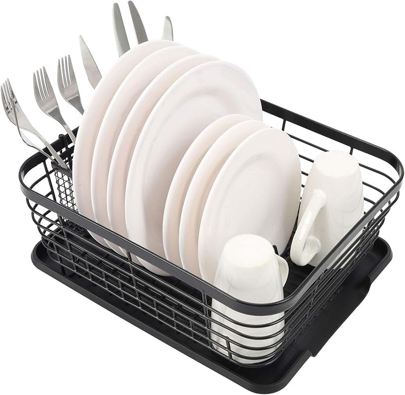 TQVAI Kitchen Dish Drainer Rack with Drying Board and Full-Mesh Silver