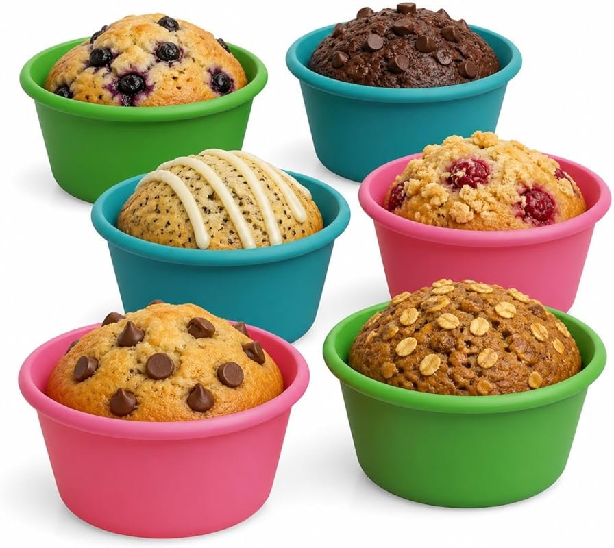 Bakerpan Silicone Jumbo Muffin Liners – Set of 6 Non-Stick Air Fryer C
