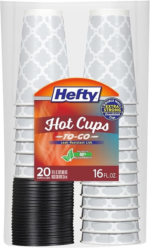 Hefty 20-Pack 16 oz Disposable Hot Cups with Lids, Insulated Paper Cof