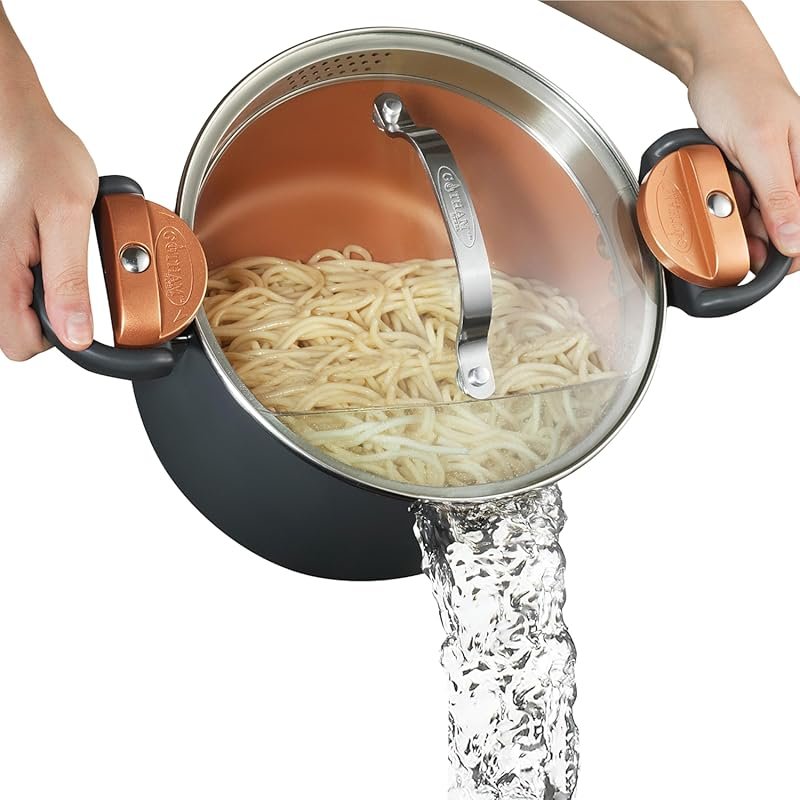 Gotham Steel 5 Quart Multipurpose Pasta Pot with Strainer Lid, Nonstic