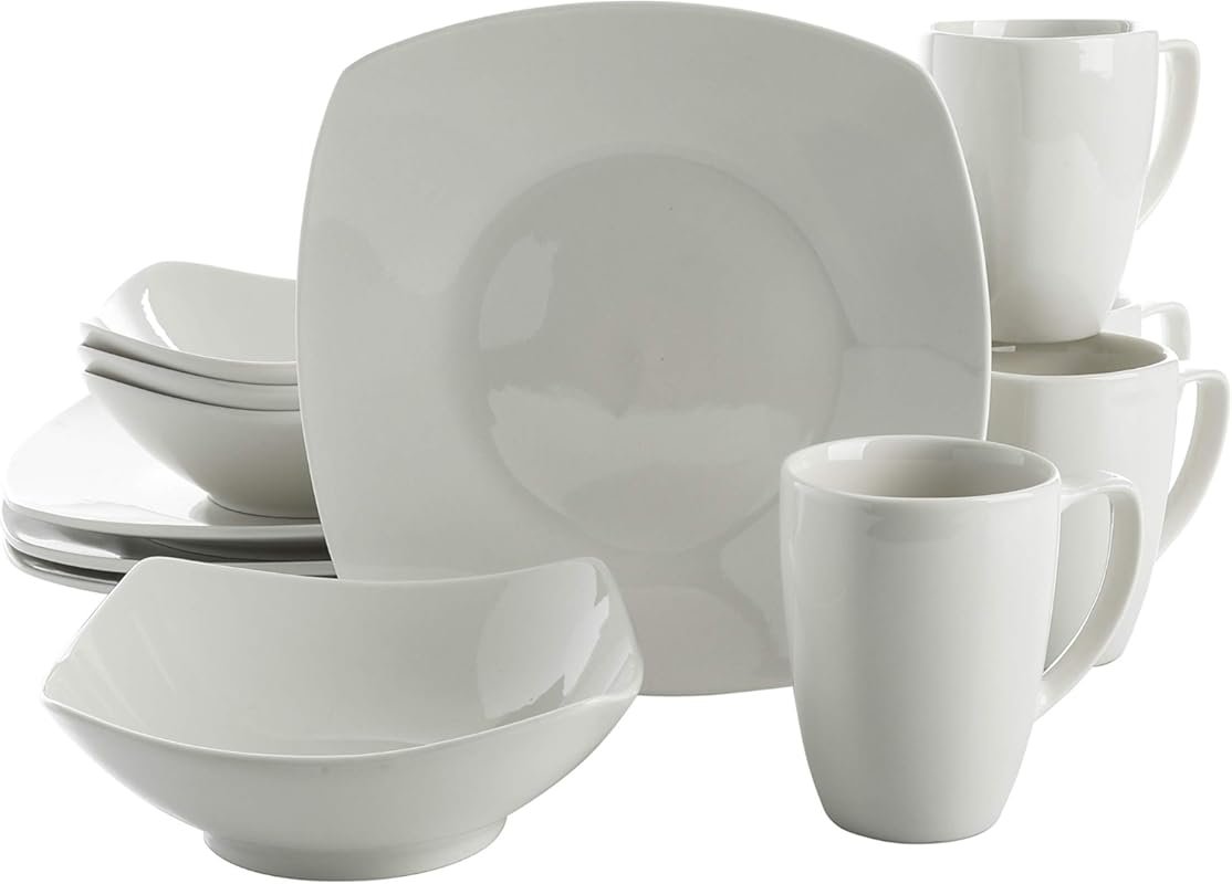 Gibson Home Amelia Court Porcelain Dinnerware Set for 4, 12-Piece Whit