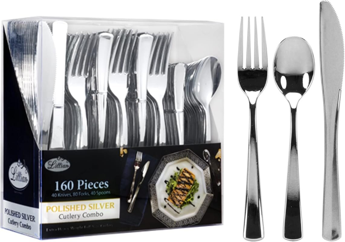 160-Piece Extra Heavyweight Disposable Plastic Silverware Set with 80 