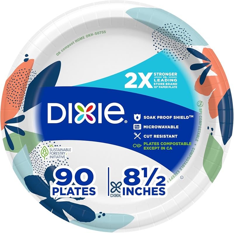 Dixie Medium Paper Plates 8.5 Inch 90 Count, 2X Stronger Microwave-Saf