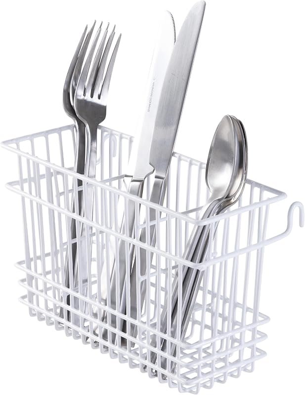 Kitchen Details Cutlery Basket, White Vinyl Coated Hanging Utensil Cad