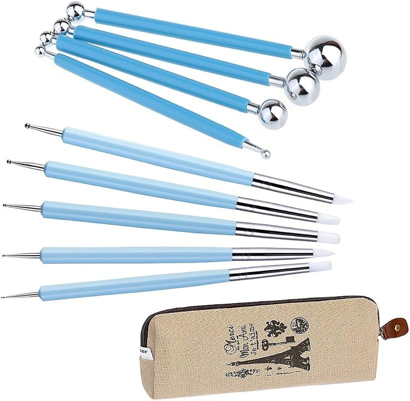 Ecjiuyi 9PCS Sculpting Tools Set with 4 Double-Ended Metal Clay Ball S