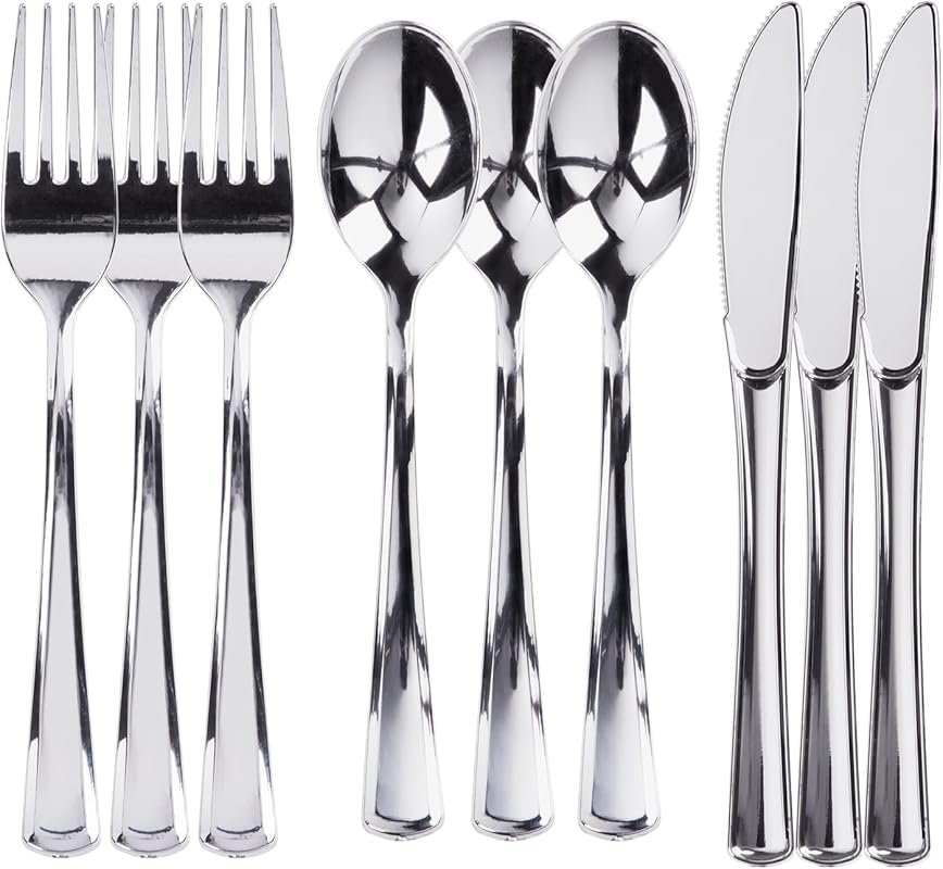 Prestee 300 Piece Heavy Duty Disposable Plastic Silverware Set with Fo