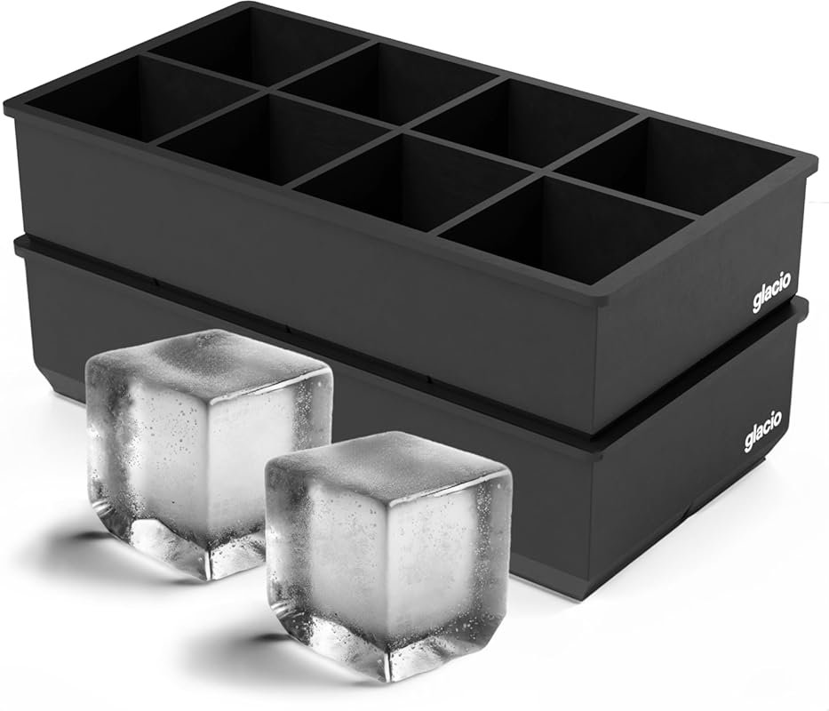 Ice Cube Molds 2-Pack - 8 Large Square Cubes, Slow-Melt Ice for Whiske