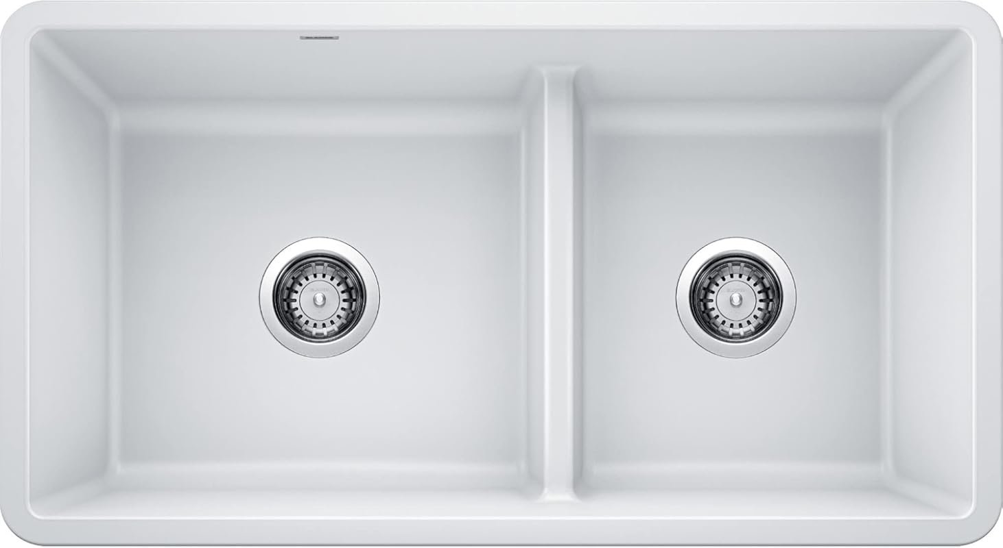 BLANCO 442524 Precis 33-Inch Reversible Low Divide White Stainless Ste