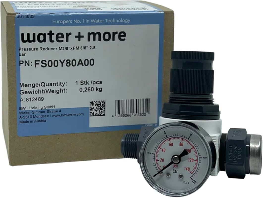 BWT Bestmax Inline Pressure Reducer Valve with Gauge 3/8 Female to Mal