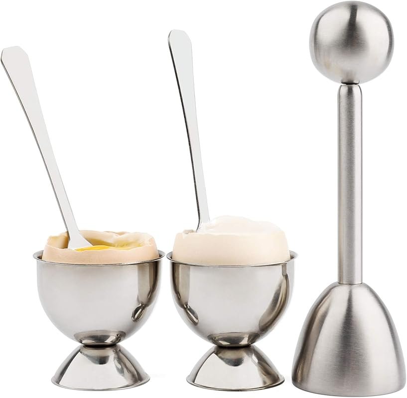 Egg Cutter Topper Set: 2 Cups, 2 Spoons, 1 Topper Cutter, Shell Remove