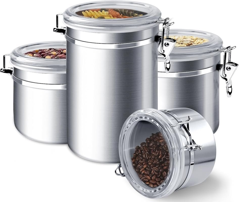ENLOY 4-Piece Stainless Steel Airtight Food Storage Canister Set with