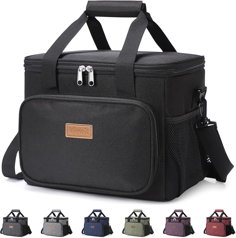 Lifewit Large Insulated Lunch Bag – Soft Cooler Tote for Adult Men and Women, 24-Can Capacity, Black, 15L