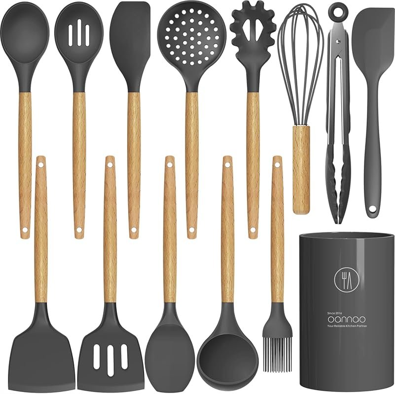 Oannao 446°F Heat Resistant Silicone Kitchen Utensil Set with Spatula,