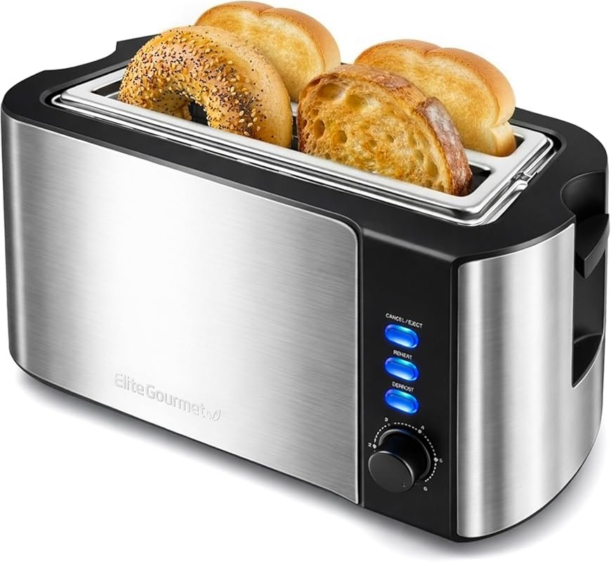 Elite Gourmet ECT-3100 4-Slice Long Slot Toaster with Extra Wide Slots