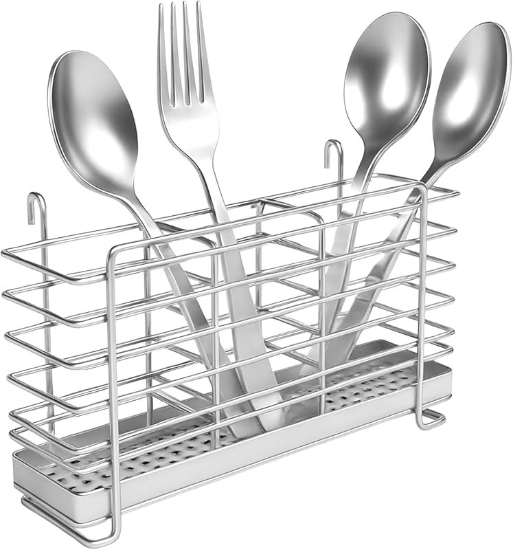 KESOL 304 Stainless Steel Utensil Drying Rack with Hooks, 3 Divided Co