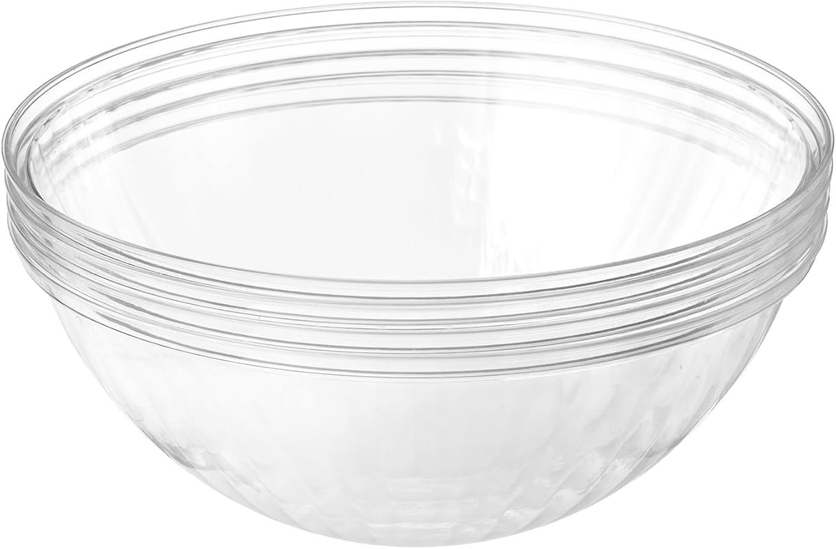 Prestee 150 oz Clear Plastic Serving Bowls 4-Pack, Large Round Disposable