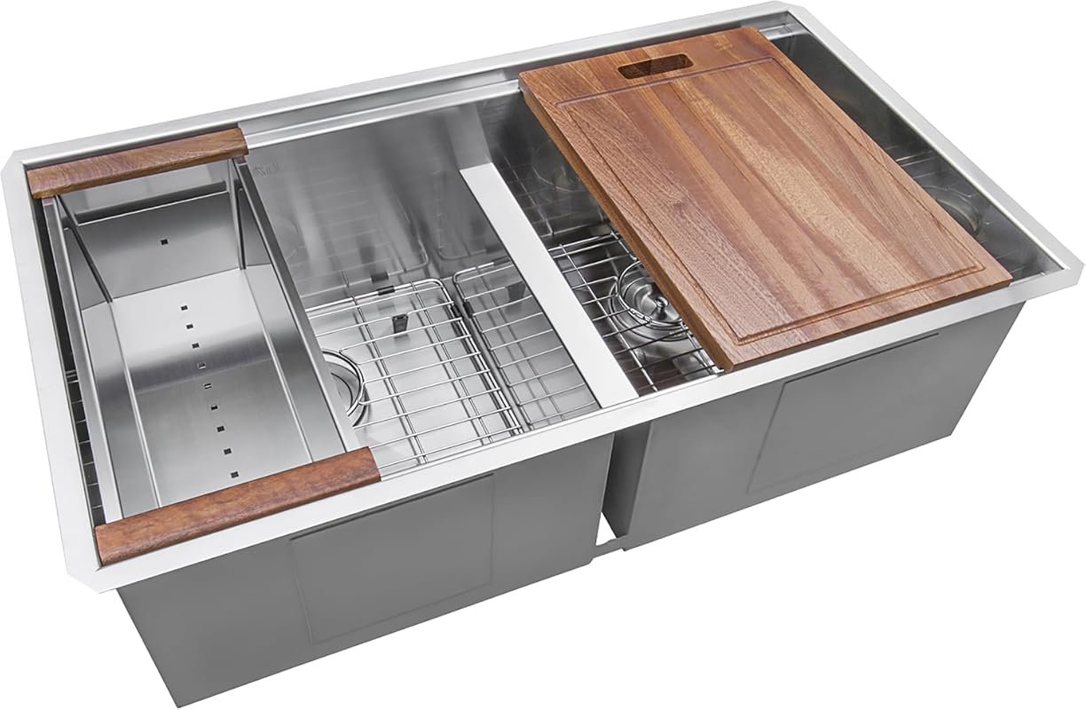 Ruvati 30-Inch Workstation Ledge Double Bowl Undermount Kitchen Sink, 