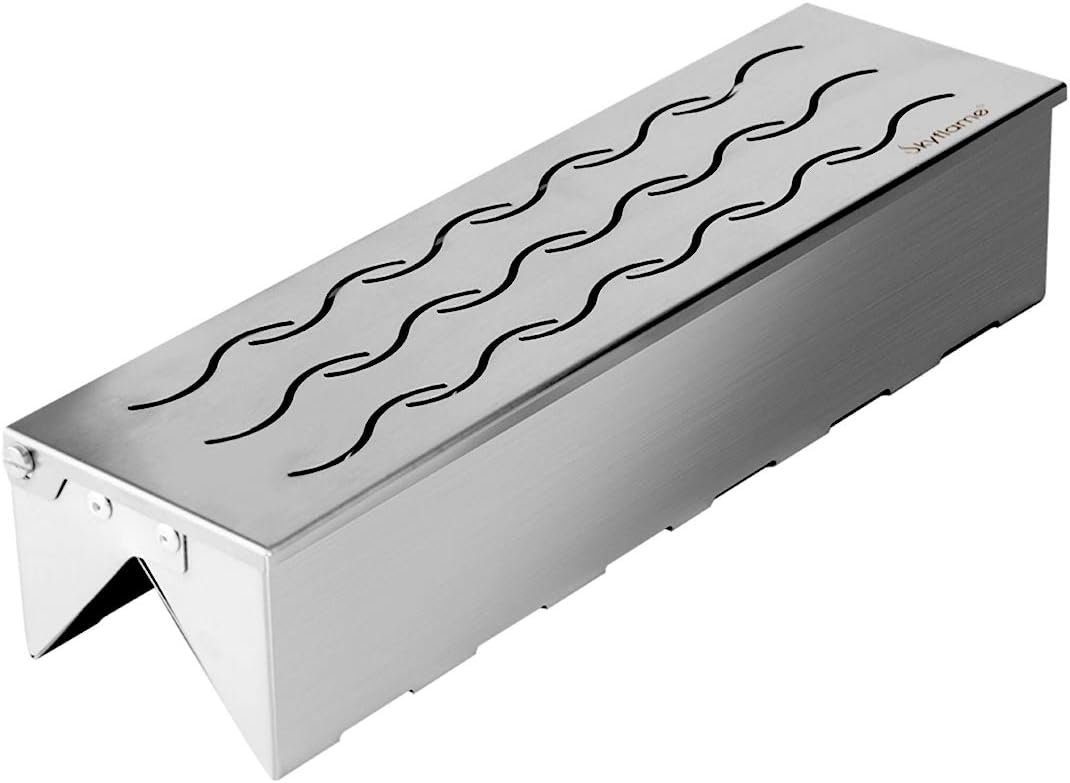 Skyflame Double V-Shape Stainless Steel Smoker Box with Hinged Lid for