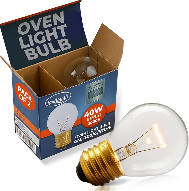 SouLight 40W Oven Light Bulb Incandescent, High Temp G45 E26/E27 Socke