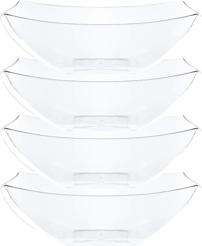 PLASTICPRO 128 oz Crystal Clear Square Serving Bowls, Extra Large Disposable