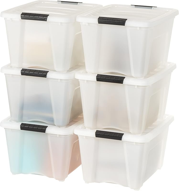IRIS USA 32 Qt Stackable Plastic Storage Bins with Lids, 6 Pack, BPA-F