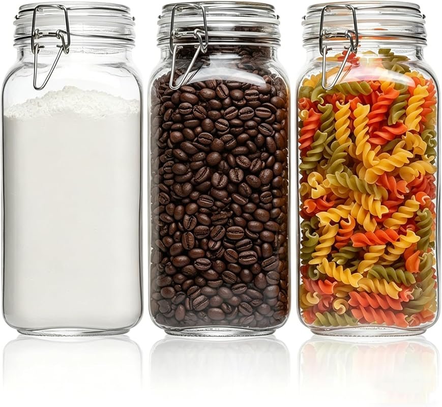 ComSaf 3-Pack 78oz Large Square Airtight Glass Jars for Bulk Food Stor