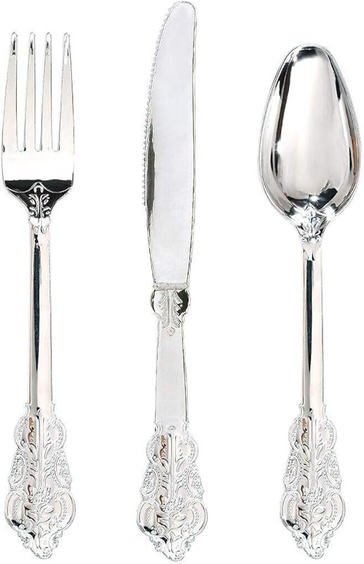 WDF 360 Pieces Heavyweight Disposable Plastic Silverware Set with 120 