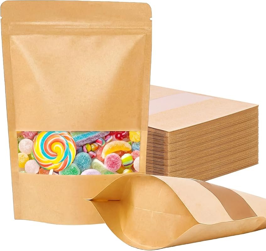Moretoes 72 Pack Kraft Paper Stand Up Pouches 5.9x8.6 Inches - Reseala