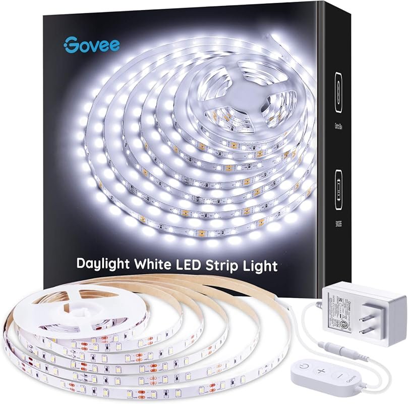 Govee Upgraded 16.4ft Dimmable White LED Strip, 6500K Bright Daylight 