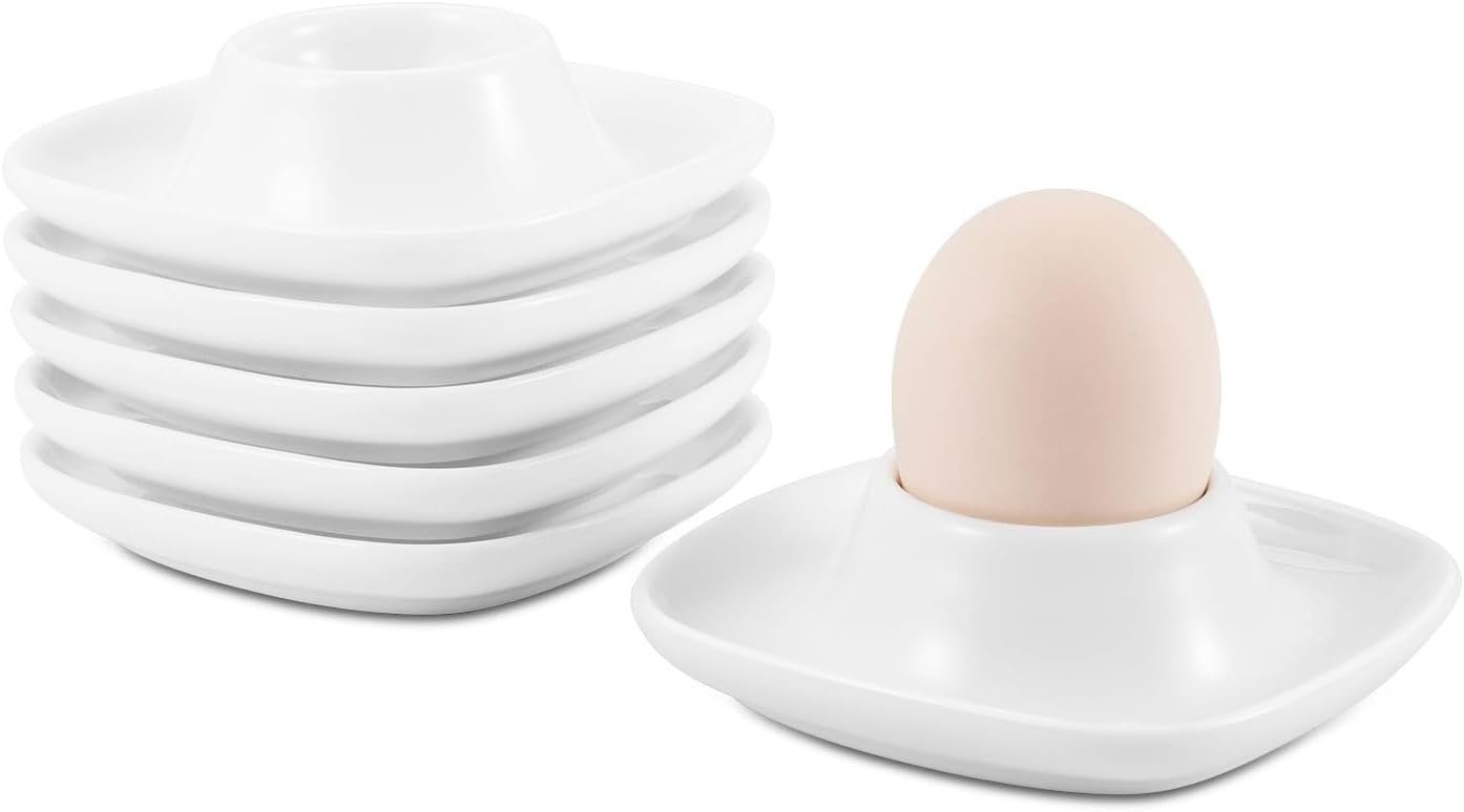 Flexzion Soft Boiled Egg Holder Set – 6 Ceramic Egg Cups with Stackabl