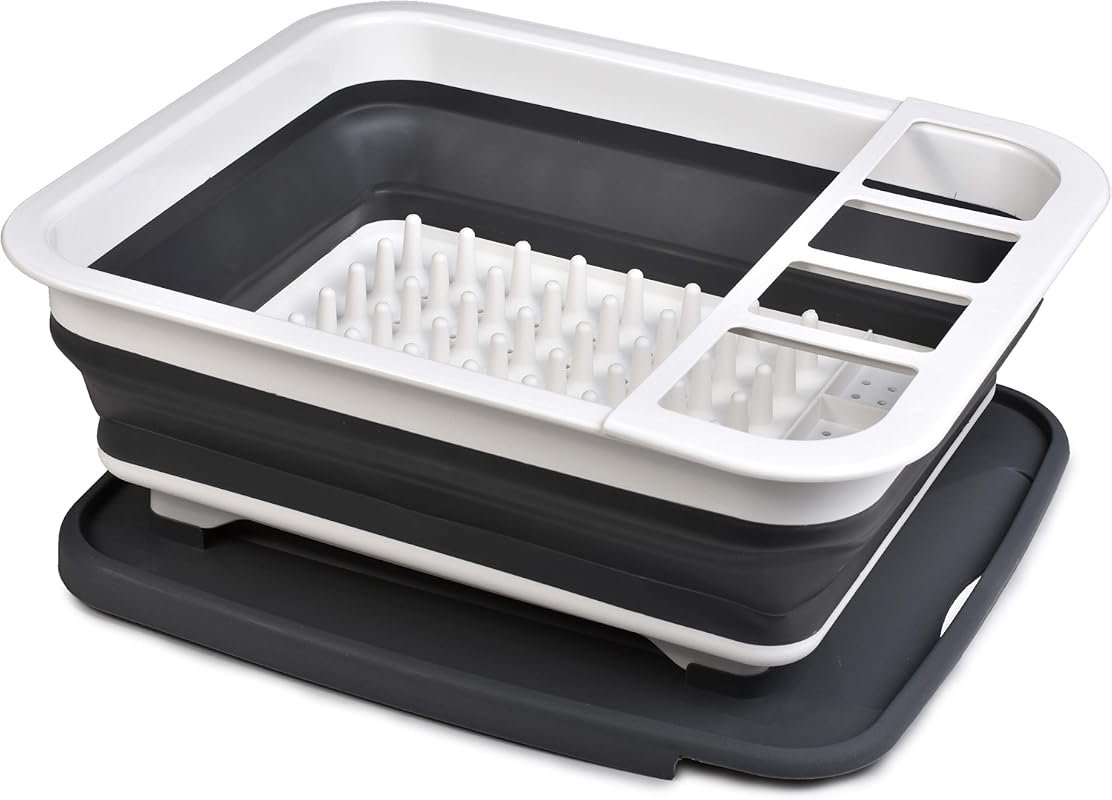 Masirs Pop-Up Collapsible Dish Drying Rack, Drains into Sink, Eight Pl