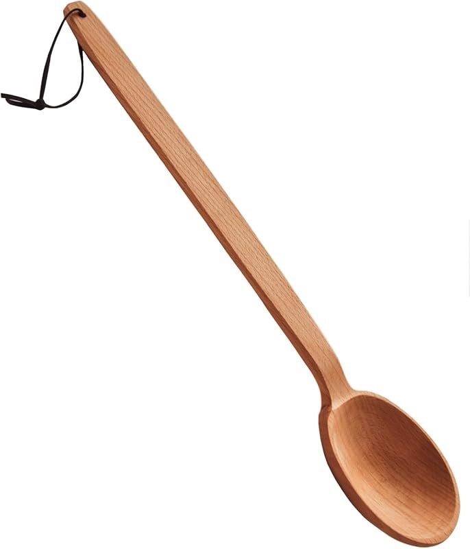ECOSALL 18-Inch Long Handle Wooden Spoon with Scoop - Heavy Duty Cajun