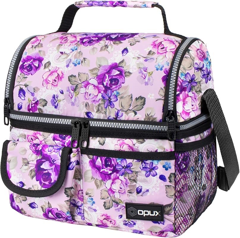 opux Dual Compartment Insulated Lunch Bag, Leakproof Double Decker Ben