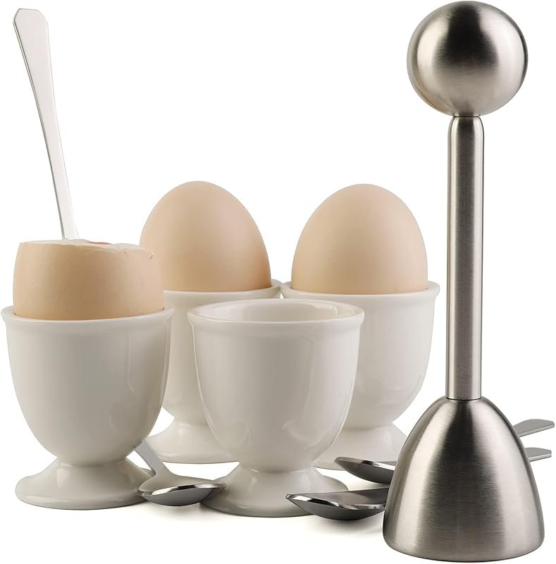 Egg Cracker Topper Set: Soft Hard Egg Shell Removal with 1 Cutter, 4 C