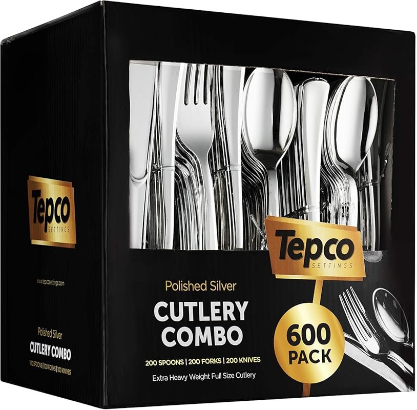 600-Piece Heavy Duty Disposable Plastic Silverware Set with 200 Forks,