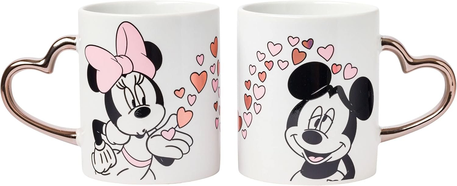 Silver Buffalo Minnie Blowing Kiss to Mickey with Hearts Gold Heart Sh