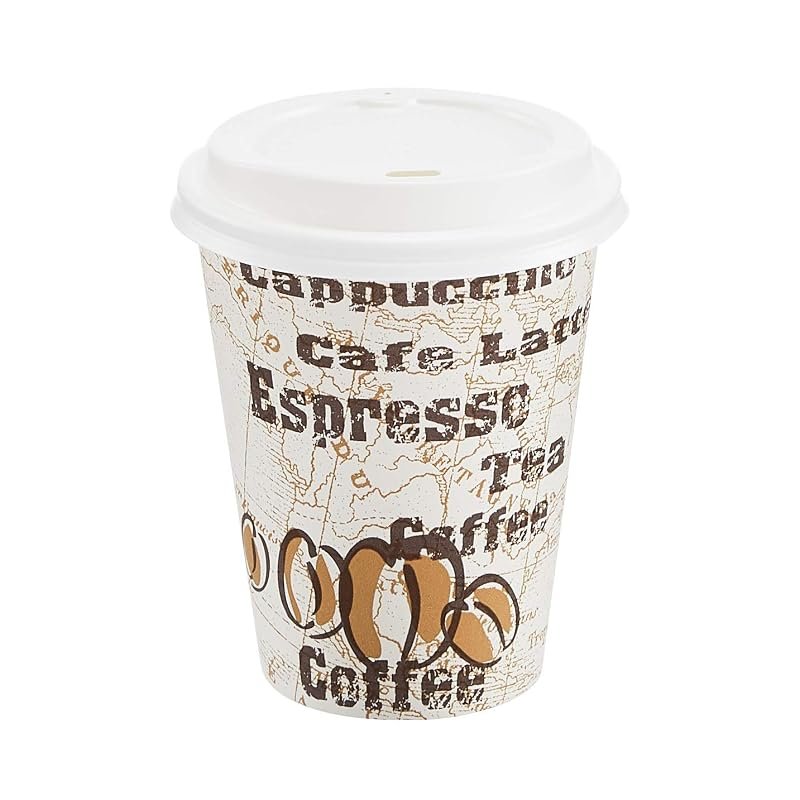 Amazon Basics 100-Count 12 oz Disposable Hot Paper Coffee Cups with Li