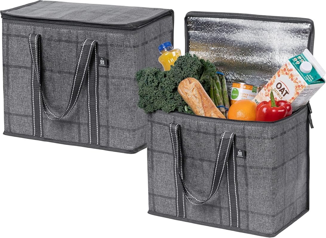 VENO 2 Pack Insulated Cooler Bags with Hard Bottom for Grocery Shoppin