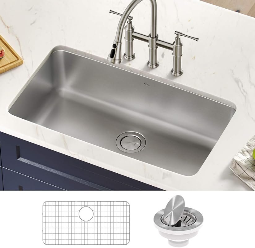 KRAUS Dex 33-inch Undermount 16 Gauge Stainless Steel Single Bowl Kitc