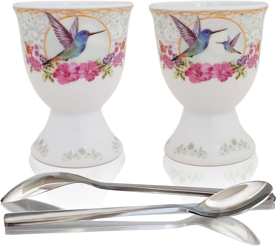 NobleEgg Vintage Style Porcelain Egg Cups for Soft Boiled Eggs – with 