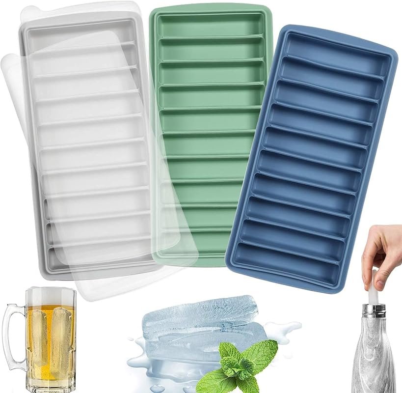 LessMo 3-Pack Silicone Long Ice Stick Tray with Lid
