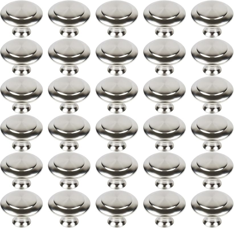 Brushed Silver Kitchen Cabinet Knobs 30 Pack - Drawer Pull Hardware fo