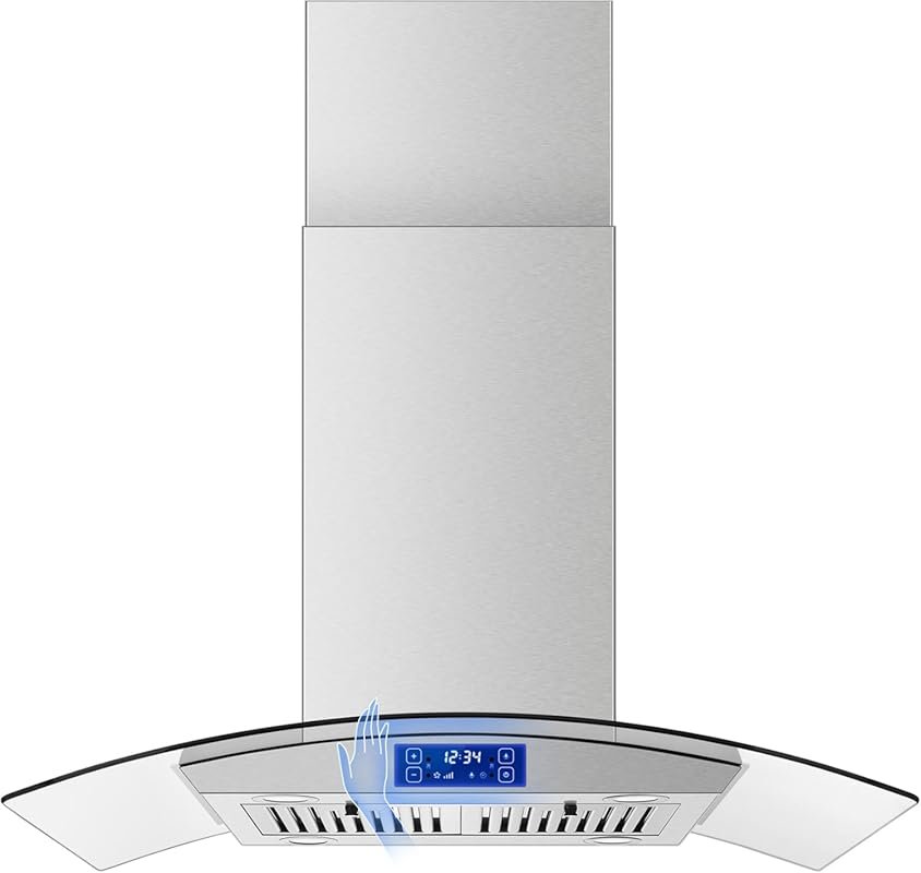 Tieasy 36 Inch Island Range Hood 700 CFM, Touch Control, Tempered Glas