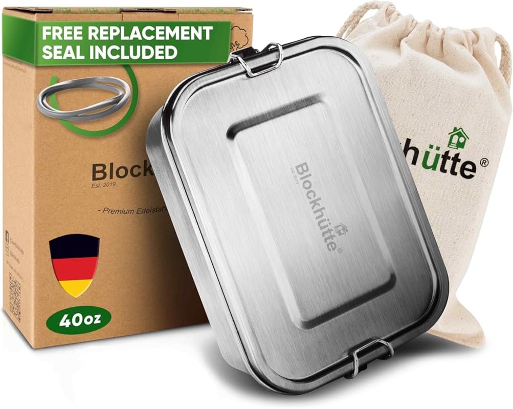 Blockhütte 40oz Stainless Steel Lunch Box for Adults with 3 Compartmen