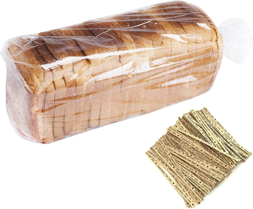 100-Pack Bread Bags with Ties, 18x4x8 Inch Reusable Plastic Loaf Stora
