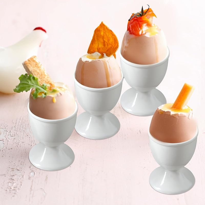 Cinf Ceramic Egg Cup Gift Set of 4 – White Porcelain Holders, Easy to 