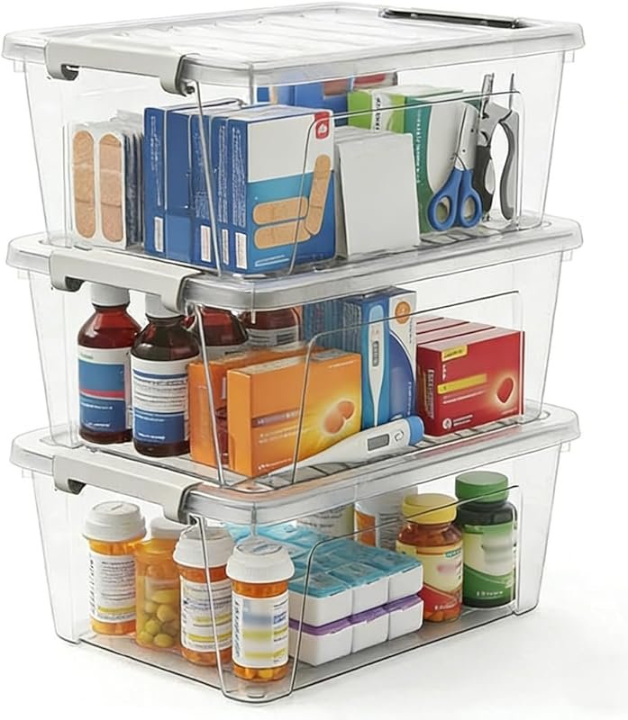 WYT 8-Quart Clear Plastic Storage Bins with Lids and Secure Latches, 3