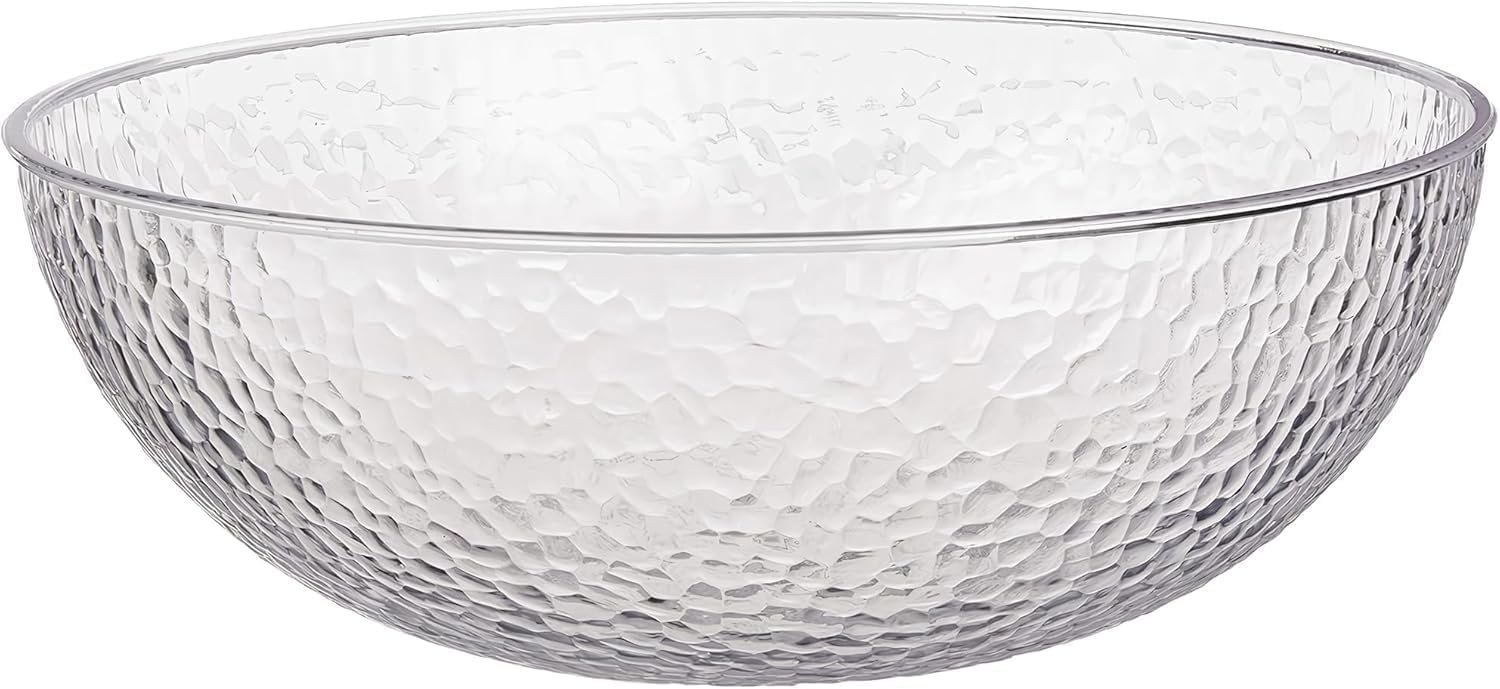 Lillian Collection 12-Inch Clear Plastic Round Hammered Bowl